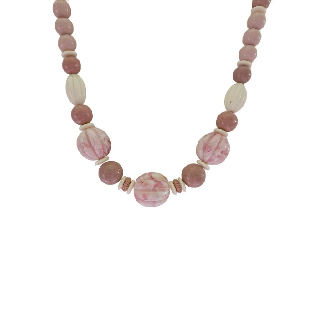 Vintage Avon 80s Pink Marbled Lucite Bead Necklace, POP ART